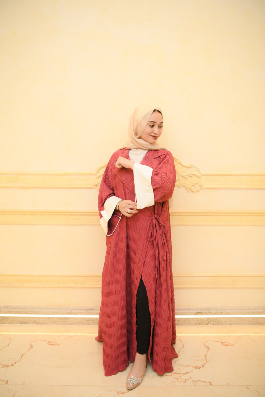 Open Plissé Kimono Abaya – Brick Red