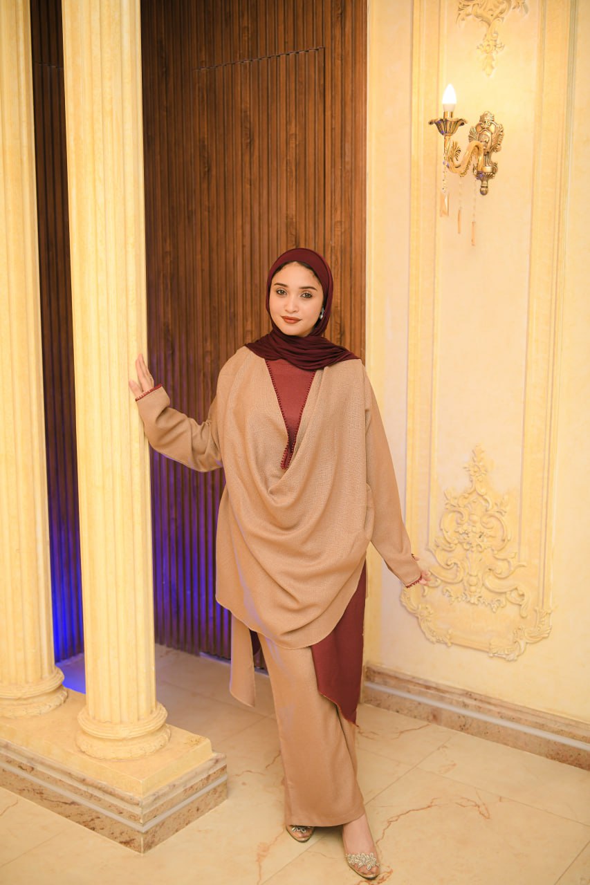 Brown and burgundy linen set