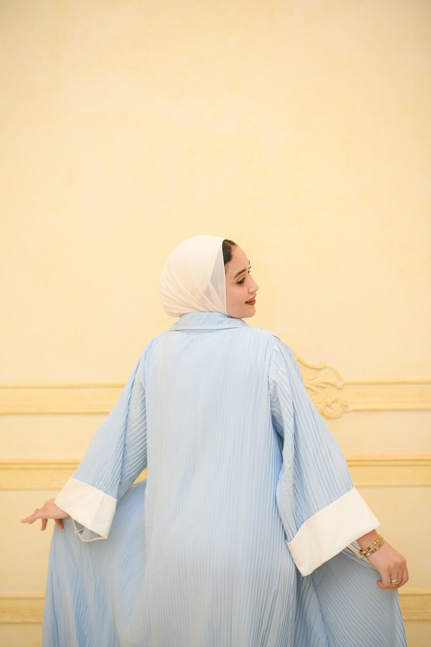 Open Plissé 
Kimono Abaya – Sky Blue