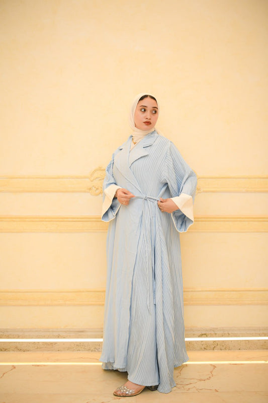 Open Plissé 
Kimono Abaya – Sky Blue