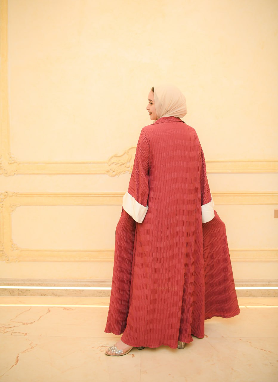 Open Plissé Kimono Abaya – Brick Red