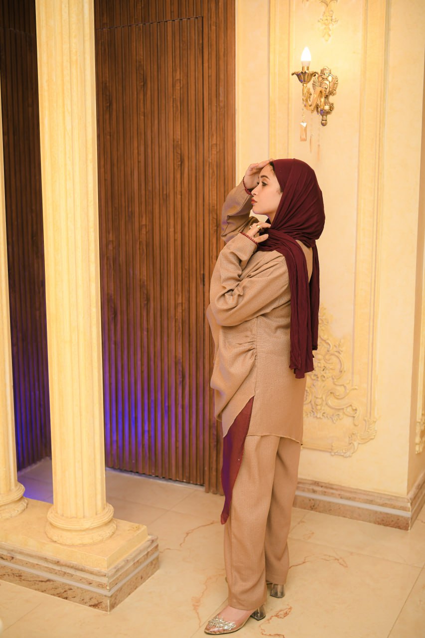 Brown and burgundy linen set